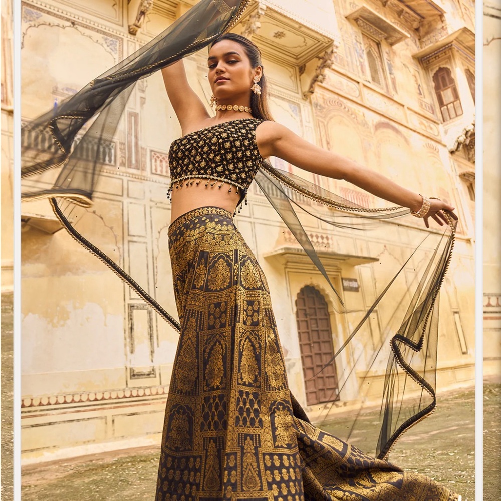 Amazing black and gold pant lehenga set